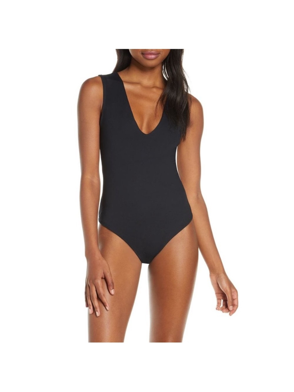 Free People Intimately XL Black Keep It Sleek Bodysuit Sleeveless V-Neck NWT